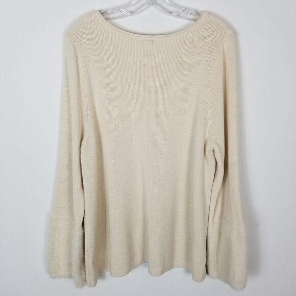 J.Jill Women Fuzzy Sleeve Sweater Size XL Pullover Ivory Cotton Blend Crew Neck - Picture 4 of 6